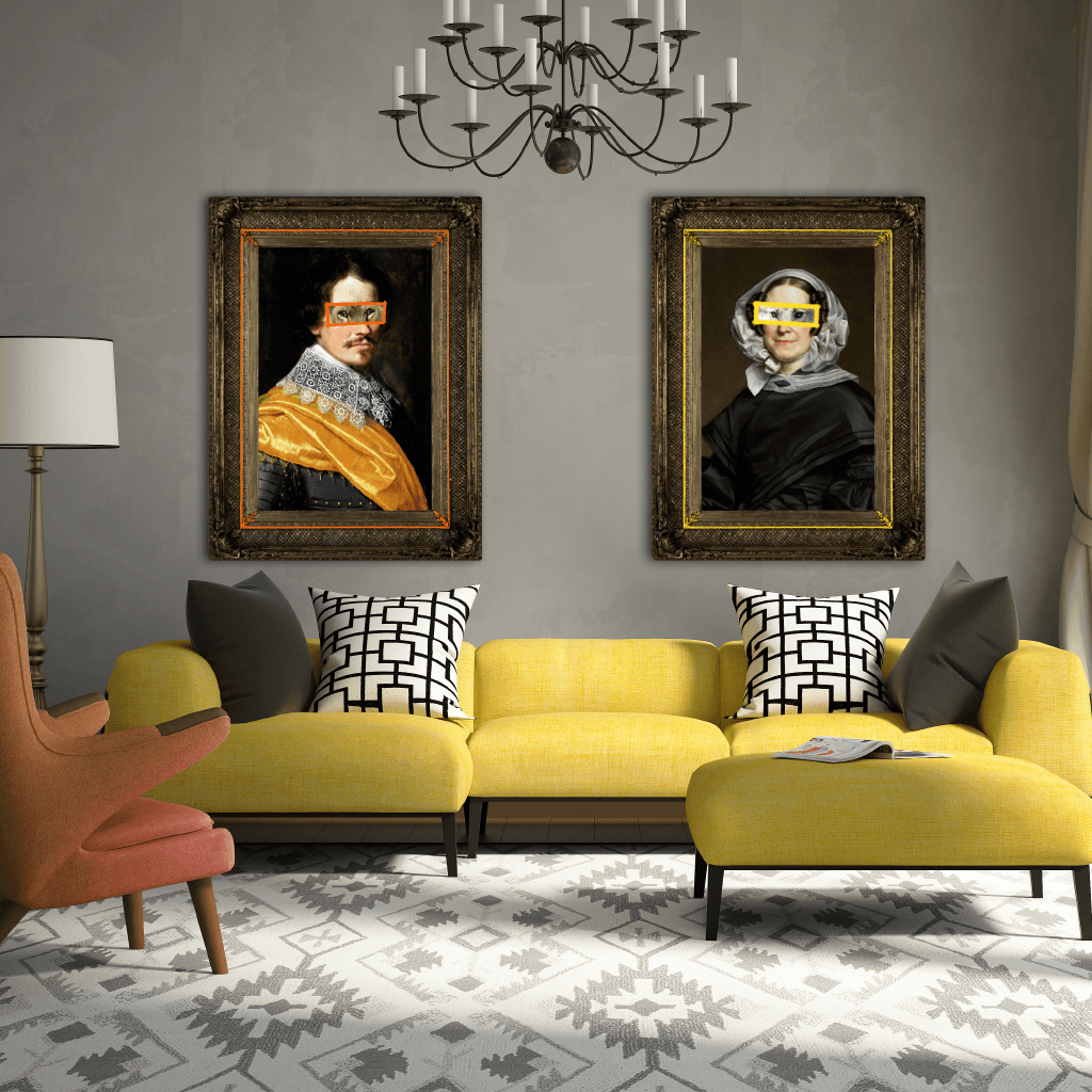 Lord Lion and Grandma Wolf Bundle - Modern Living Room Yellow Orange Sofa Grey Walls Art Ideas